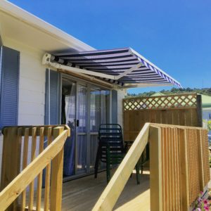 Small wooden deck with Llaza Monobloc 3m x 2m awning