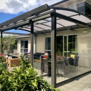 Ironsand system with charcoal sundream canopy and clear Ziptrak screens