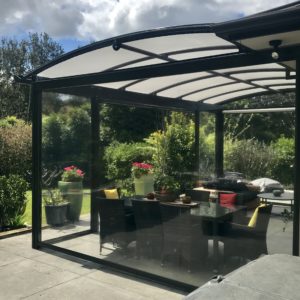Ironsand system with charcoal sundream canopy and clear Ziptrak screens