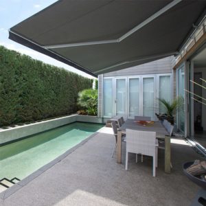 Pool area with Horizon Monobloc 4m x 2.5m awning